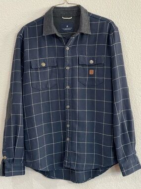 Roark Revival Navy Windowpane Button-Up Shirt with Contrasting Collar